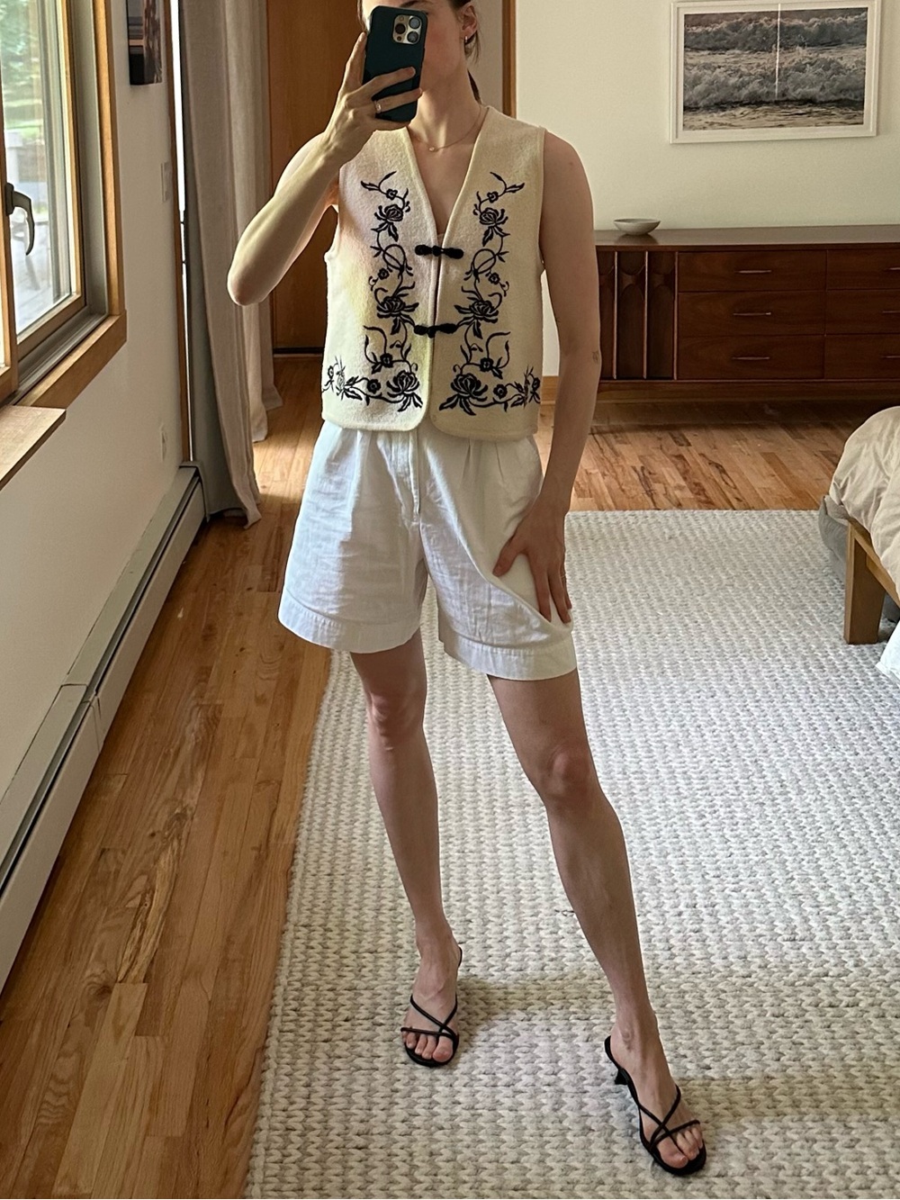 Vintage Embroidered Cream Sleeveless Vest Top